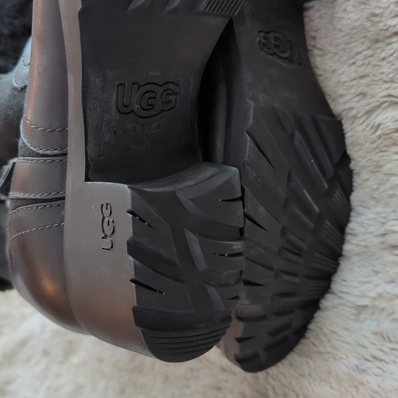 UGG Black Leather Wool Lined Edgy Moto Neutral Snow Winter Boots Womens Size 8 - Picture 9 of 10